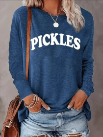 Women's Printed Long Sleeve Hoodless Sweatshirt (Option: Blue-S)